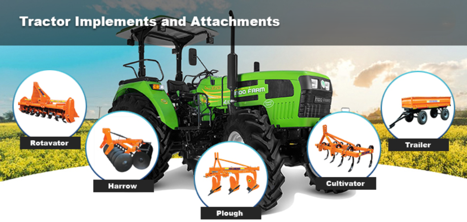 What attachments and implements can be used with tractors?